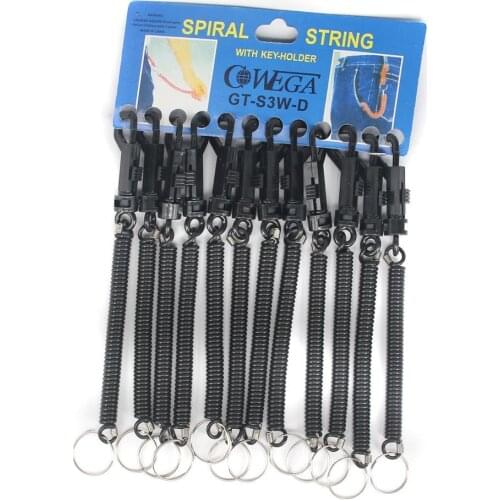 12 pcs/pack Retractable Spiral Stretch String Keychain Keyring with Spring Coil Cable Plastic Clasp for Small Scissors Black