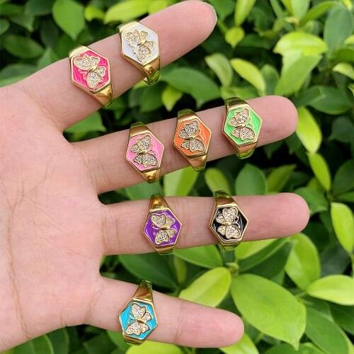 Zircon Butterfly Neon Color Enamel Finger Ring Funky Brass Jewelry For Party Jewelry Gift