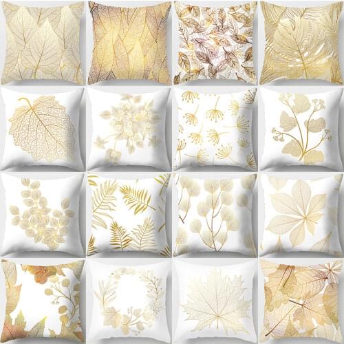 Golden Tropical Plants Pattern Pillow Case Cushion Cover Cushion Polyester Pillows Decor For Home Car Sofa Pillow Cover 40816
