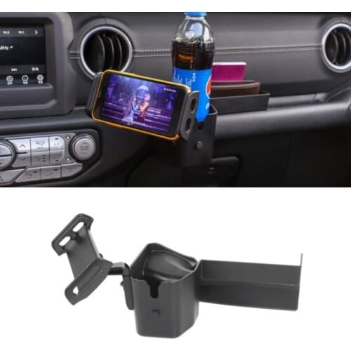 Car Bracket For Jeep Wrangler JL 2018 2019 Co-pilot Armrest Phone Stand Tablet Cup Holder Storage Box ABS Black Car Accessories