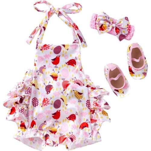Girl Infant Clothing Suit Fashion Princess Easter Day Summer Bodysuit+Shoes+Headband 3Pcs Kids Baby Girl Clothing Outfits Suit