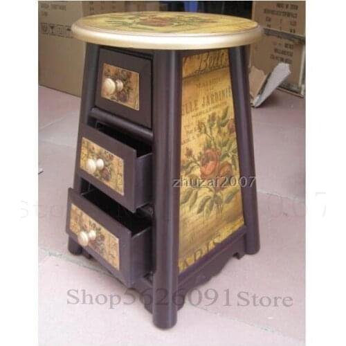 European pastoral Korean furniture Solid wood storage stool Three pumping stool