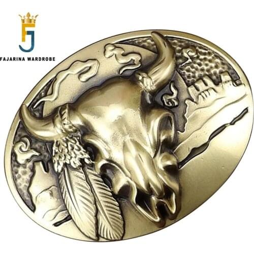 FAJARINA Mens Design 3D Cattle Head Pattern Slide Styles Buckles Cow Brass Belt Buckle Only for 3.6-3.9cm Wide Belts BCK006