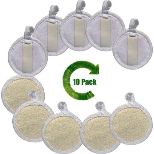 Loofah Sponge Exfoliating Facial Cleansing Pads 10 Packs 100% Natural Luffa for Men Women Bathing and Face Scrubbing,3.15 Inches