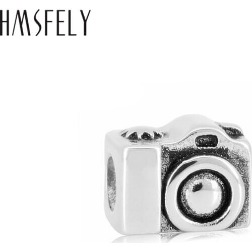 HMSFELY European Charm Beads For DIY Charms Bracelet Jewelry making Accessories Bead 316l Stainless Steel Camera Beads 4pcs