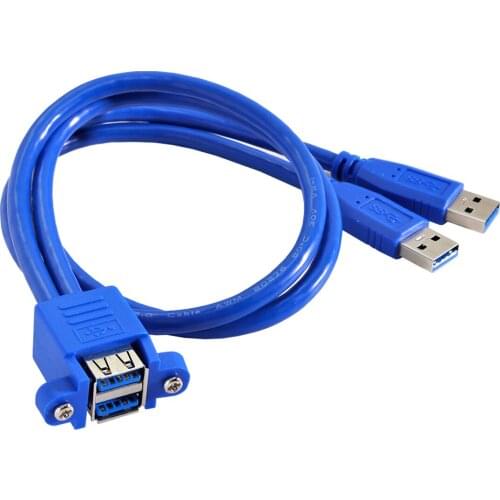 Jimier Dual USB 3.0 Combo Male to Stackable Female Extension Cable 50cm with Screw Panel Mount Holes