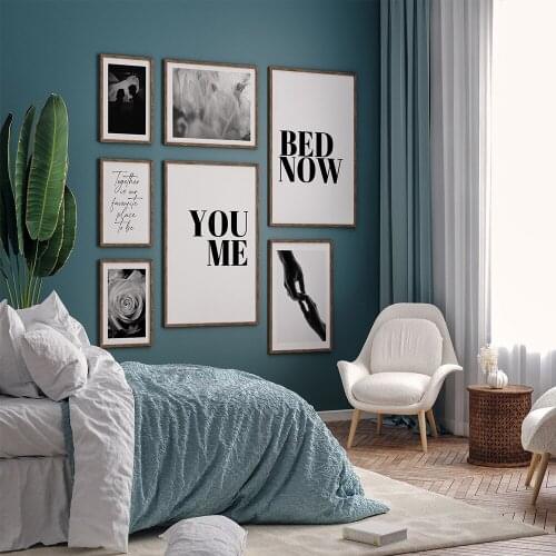 Bedroom Gallery Poster Canvas Painting, Black And White Prints, Couples Feature Wall Art Pictures, Modern Room Decor