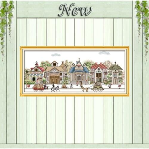 Street view castle flowers painting counted printed on canvas DMC 14CT 11CT Chinese Cross Stitch Needlework Sets Embroidery kits