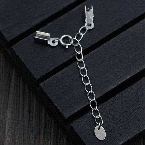 925 Sterling Silver End Cap End Clasps With Extension Chains For Leather Cords 3mm 3.5mm 4mm Crimp Beads Connectors DIY Jewelry