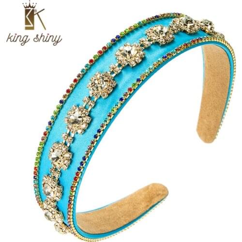 King Shiny Elegent Ins Baroque Color Rhinestone Headband Luxury Sparkly Crystal Beaded Hairband Bridal Wedding Party Tiara Bezel