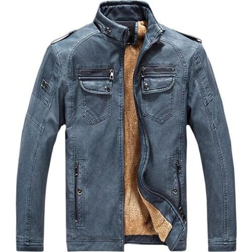 Leather Jacket Men Stand Collar Motorcycle Jackets Jaqueta Masculinas Inverno Couro Mens Casual Washed Fur Fleece Leather Coats