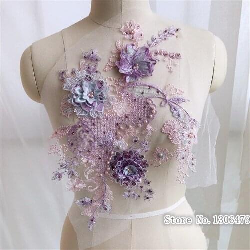 New Design Embroidery Lace Wedding Dress Sequins Applique DIY Bridal Headdress Lace Collar Lace Fabric Patch RS1641