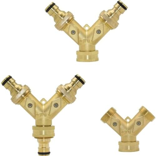 Brass 2-Way Garden Tap Water Splitter 3/4 Y Irrigation Valve Quick Connector Garden Hose Faucet Adapter 1 Set