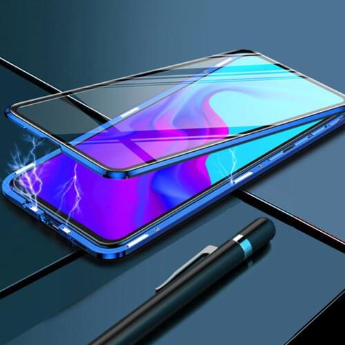 Magnetic Metal Phone Case For Xiaomi Poco X3 NFC High Quality Tempered Glass Double Metal Frame Shockproof Phone Cover POCO X3