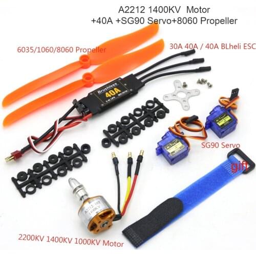 A2212 2212 2200KV 1400KV 1000KV Brushless Motor 30A 40A / 40A BLheli ESC SG90 9G Micro Servo for RC Fixed Wing Plane Helicopter