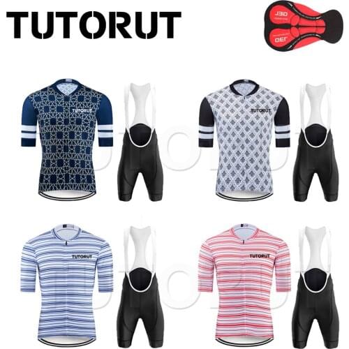 TUTORUT Men Cycling Sets Summer Short-sleeved Cycling Jersey Bike Shirt Road Clothing Quick-drying Breathable Bib Short GEL Pad