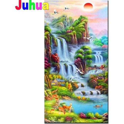 Full Square Round diamond landscape 5D diamond painting sunset waterfall DIY diamond embroidery kit decoration Home ornaments