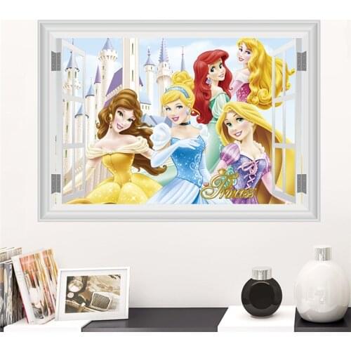 3d vivid Cartoon Belle Ariel Belle Aurora Princess Wall Stickers For Kids Room Girls bedroom Home Decoration Mural Wall Decals
