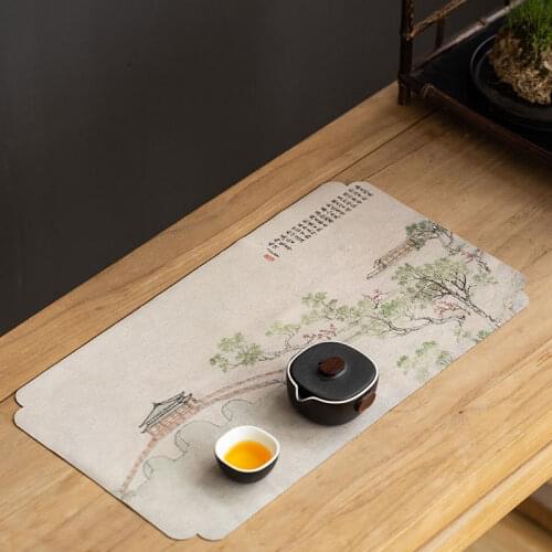 Painted tea mat medium tea shop suede waterproof Zen cloth table runner Chinese tea table mat