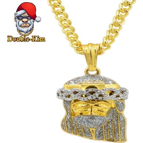 Human Head Zircon Pendant Necklace Men Hip-Hop RAP Street Culture Titanium Stainless Steel Necklace Men Fashion Jewelry Gift