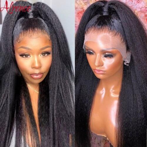Transparent Lace Closure Front Human Hair Wigs Mongolian Kinky Straight 4x4 Lace Closure Wigs For Black Women Yaki Straight Wigs