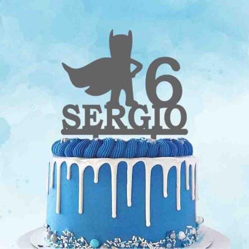 Personalized Kids Cake Topper Custom Name Age Super Man Silhouettes Cartoon Topper For Kids Birthday Party Cake Decoration
