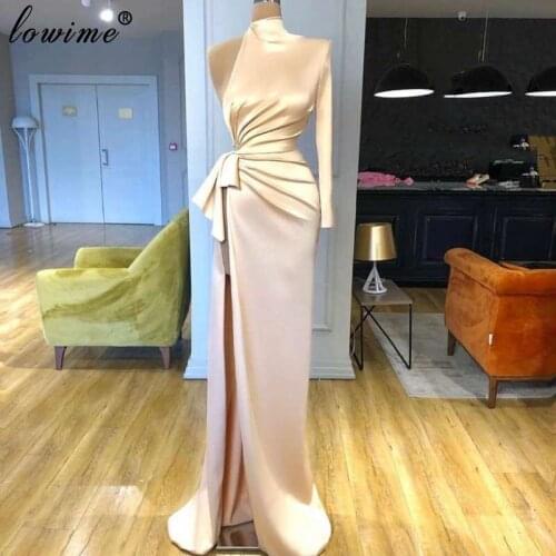 Simple Muslim Formal Evening Dresses 2020 Mermaid One Shoulder Prom Gowns High Cut Sexy платье вечернее Fashion Vestidos elegant