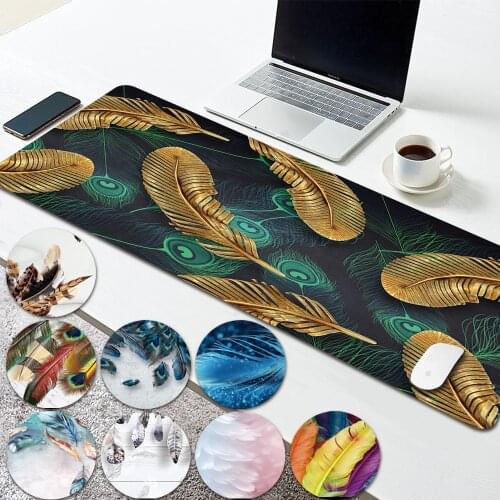 Feather Pattern Large Mouse Pad Xl Computer Gaming Mouse Pad Anti-slip Pu Leather Waterproof Gaming Mouse Mat
