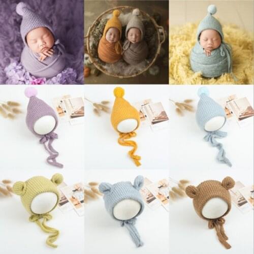 Dvotinst Baby Newborn Photography Props Cute Ears Hats Fur Ball Bonnet Fotografia Accessories Studio Shoots Photo Props Gift