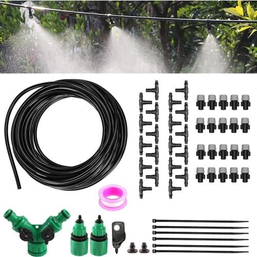Fog Watering Irrigation System Portable Misting Cooling Automatic Water Nozzle 20M Garden Hose Spray Head 4/7mm Tee Connecter
