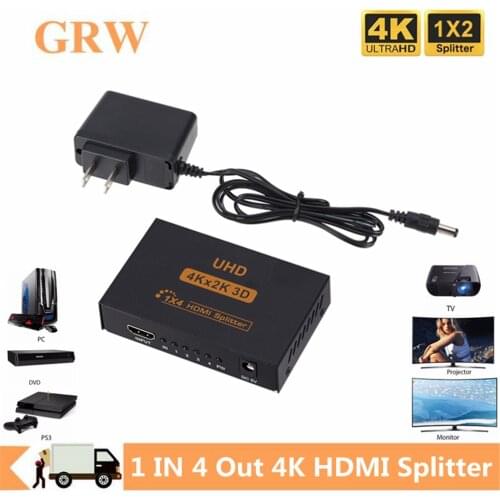 Grwibeou 4k HDMI Splitter Full HD 1080p Video HDMI Splitter Switcher 1X4 Split 1 in 4 Out For HDTV DVD