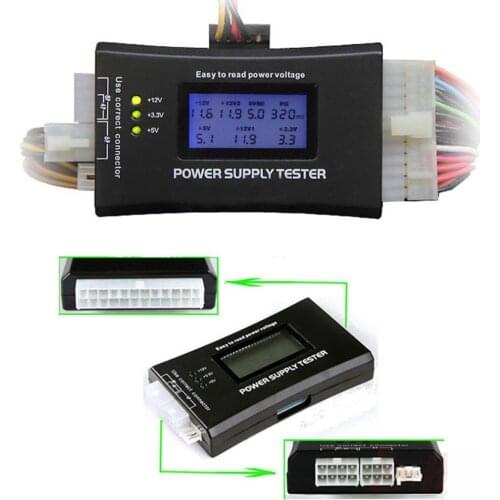 SD power supply tester for PC-power supply/ATX /BTX /ITX compliant LCD Display SATA HDD Tester 20/24 pin Professional