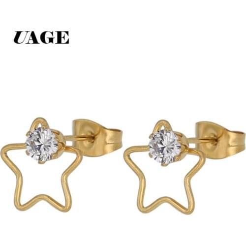 UAGE Brincos Star Earrings Zirconia Stud Earring Black Earings Stainless Steel Earrings for Women Statement Jewelry Wholesale