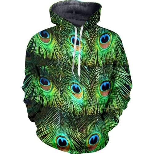 UJWI New Hoody Hooded streetwear 3D Hoodies Print Green peacock feather Funny Plus Size 6XL Clothes For Men Winter Long sleeve