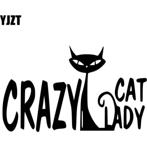 YJZT 15CM*9CM CRAZY CAT LADY Vinyl Car Sticker Funny Decal Black Silver C10-02480