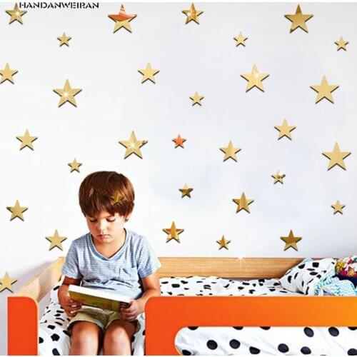 20Pcs Stars Mirror Stickers Acrylic decorative wall stickers Cartoon Kids Room Decorate Removable Stars Stickers
