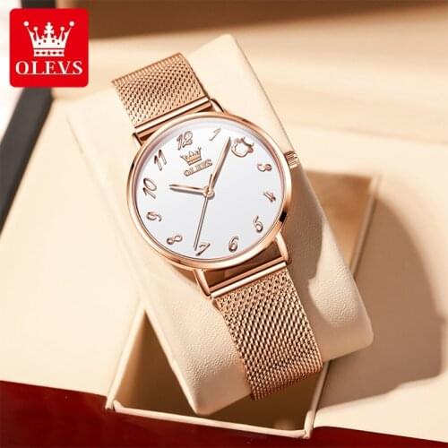 OLEVS New Ladies Quartz Movement Fashion Casual Thin 30M Waterproof Watch Luminous Milanese Mesh Strap Alloy Case Watches 5870