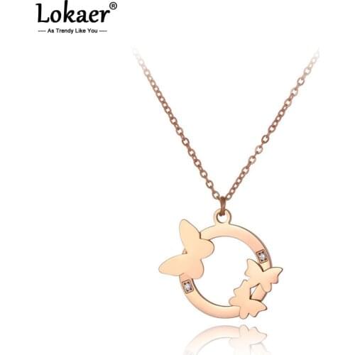 Lokaer Trendy Titanium Stainless Steel CZ Crystal Butterfly Choker Necklaces For Women Girls Chic Charm Pendant Necklace N19212
