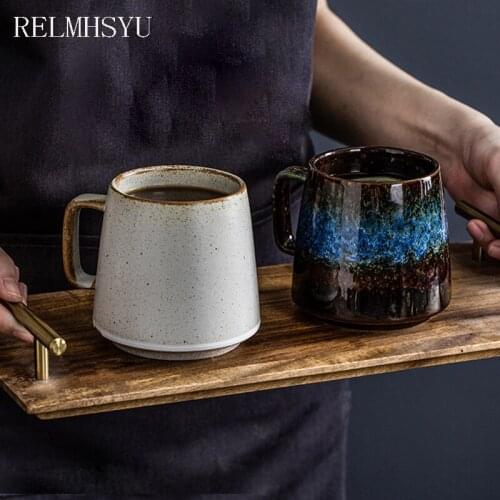 1PC RELMHSYU Japanese Style Retro Ceramic Cofee Tea Water Office Cup Household Mug Large Capacity Drinkware