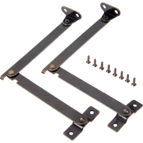 2sets Lid Support Hinges Stay Antique Bronze 108*11mm Iron decor hinge Box Furniture Hardware Cabinet Door Kitchen with screws