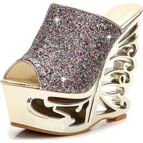 2018 New Fashion Womens Summer Shoes Cheap Sandal Wedges Online Black White High Heel Slippers Sale