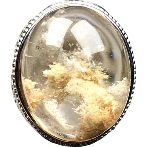 27x22mm Genuine Natural Ghost Phantom Quartz Ring Jewelry For Man Clear Crystal Garden Oval Beads Gemstone Adjustable Ring AAAAA