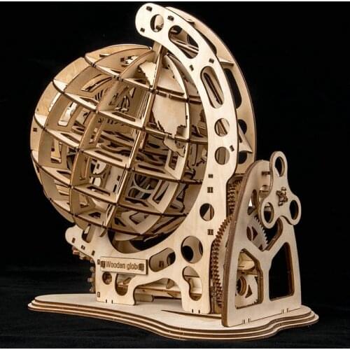 3D Puzzles Wooden Mechanical Transmission Model Manual Assembly Toy Variable Speed Gear Globe Mechanically Driven Adult Kids Toy
