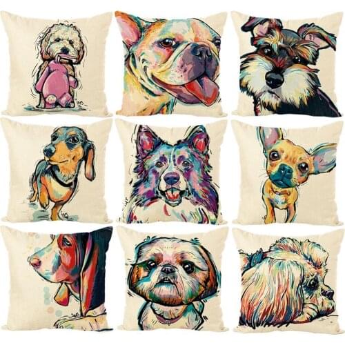 45x45cm Durable Pillow Case Colored Painting Dog Soft Cushion Cover Throw Pillow Case Cushion Cover Sofa Bed Decor for home