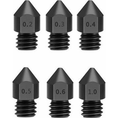 5PCS 0.2/0.3/0.4/0.5/0.6/0.8/1.0mm MK8 Hardened Steel Nozzle For 3D Printer Parts Printing Head Nozzle Replacement