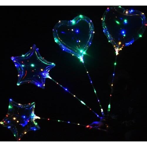 50PCS Clear Heart Star Bobo Balloon With Led Strip Wire Luminous Led Balloons wedding birthday party Decoration Toy lin2205
