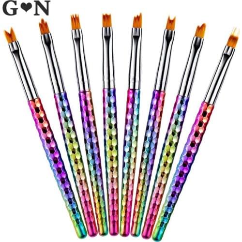 8Pcs Professional Flower Drawing Brush Pen Gradient Acrylic Polish UV Gel Nail Art Painting Manicure Brush Phototherapy Tools