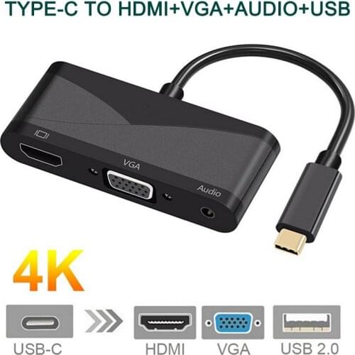USB C Type C to HDMI VGA 3.5mm Audio Adapter 3 in 1 USB 3.1 USB-C Converter Cable for Laptop Macbook Google
