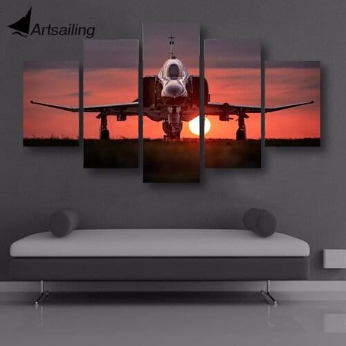 ArtSailing 5 panel canvas HD Printed Sunset Airplane Runway Print room decor print poster picture canvas Free shipping/ny-5081