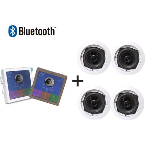 Bluetooth 4-CH 25w touch screen home audio background music wall mounted amplifier with 4 pieces 5'' coaxial ceiling speaker